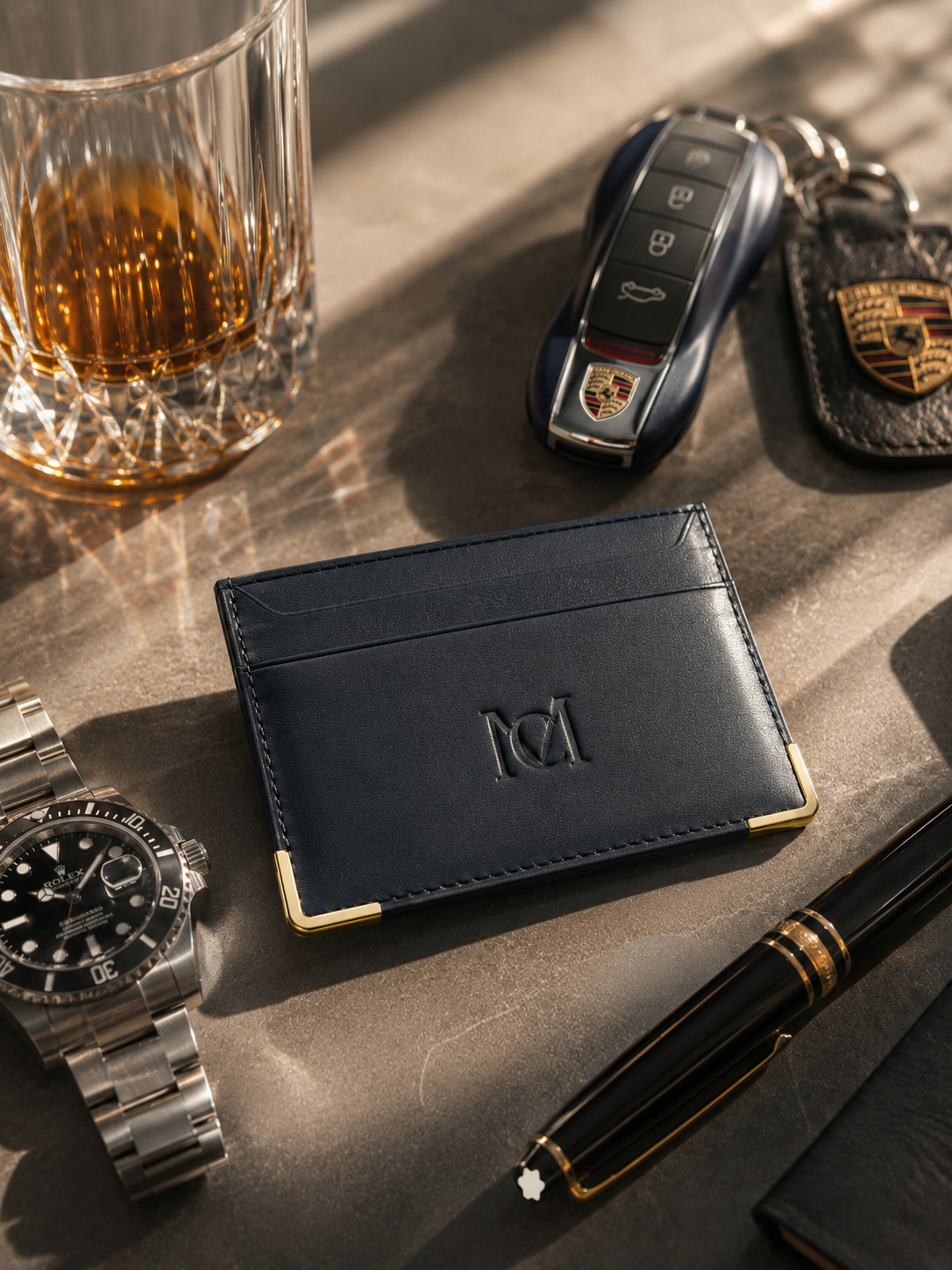 Maison Cartelle Navy Cardholder aus feinem Leder